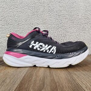 Hoka One One Bondi 7 Women's Sz 7.5 Running Shoes Black Pink Cushioned Sneakers